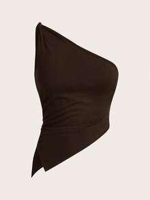 Siren Gaze 情人节扭纹单肩上衣 女士优雅修身上衣 - 棕色 - 查看 7