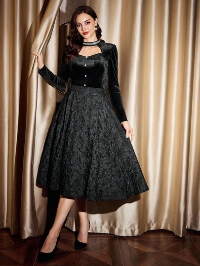 Vintamour 女士珍珠装饰优雅派对黑色长袖衬衫黑色天鹅绒上衣黑色天鹅绒衬衫珍珠纽扣衬衫哥特式衬衫黑色珍珠上衣秋季女装秋季女装秋季女装秋季女装冬季女装万圣节女装圣诞节沙特国庆节优雅女式衬衫新年