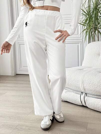 Teen Girls Casual High Waist Elastic Waistband Wide Leg Pants Fall Winter