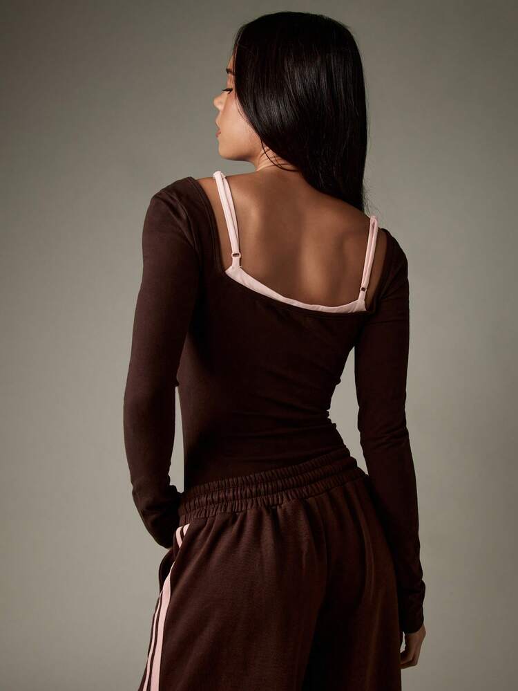 MISSGUIDED Bodysuit de gola quadrada com duas camadas e calças largas