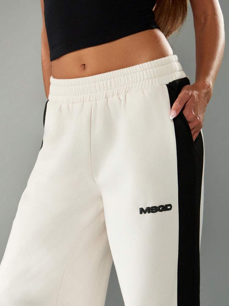 MISSGUIDED MSGD Wide Leg Joggers For Women Casual Sweatpants With Contrast Side Panels Relaxed Fit Loungewear