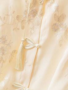 GlowEve CURVE 1 件大码刺绣前纽扣立领长袖优雅衬衫 - 杏色 - 查看 5