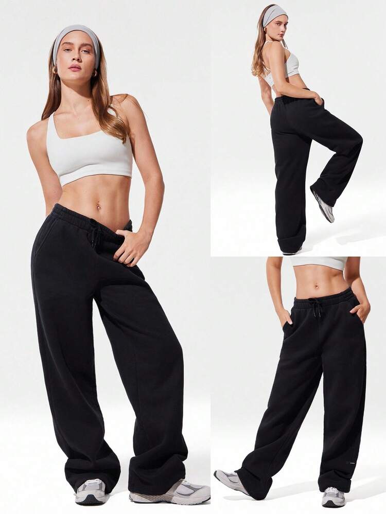 Schwere Fleece Oversized Passform mit verstellbarem Kordelzug Taille, weite Beine Jogginghose mit Seitentaschen, für den täglichen Lässig Gebrauch, thermisch warm im Winter