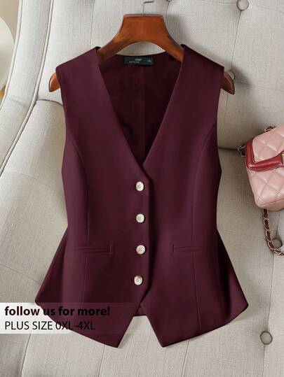 CosyJoli 大码女装夏秋季时尚休闲优雅通勤背心西装外套返校复古风格教师商务