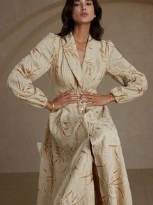 GENKIRA Natural Style Solid Color Embroidered Collar Single-Breasted High Waist Open Front Long Sleeve Dress For Women - Multicolor - View 8