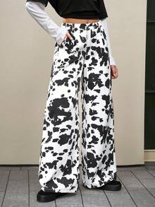 Jeanoix Jeans casuales de ajuste holgado con estampado todo sobre y bolsillos para mujer - Caqui - Ver 4