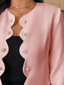 SHEIN Clasi Chaqueta elegante de doble botonadura de unicolor para talla grande - Rosa - Ver 6