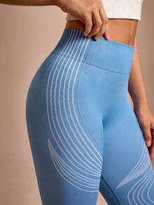 Easithlete Casual Sports Contrast Stripe Seamless Leggings - Blue - View 1