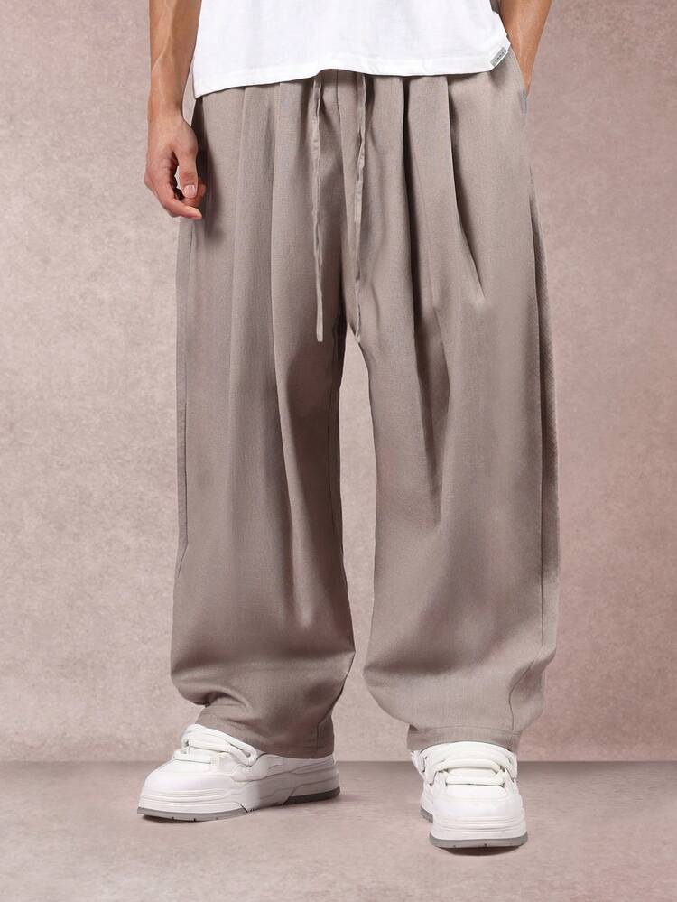 Wide Leg Linen Palazzo Pants With Pleated Waist