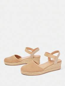 Styleloop 女士波西米亚风格休闲坡跟凉鞋，适合万圣节、圣诞节、秋季 - 杏色 - 查看 3