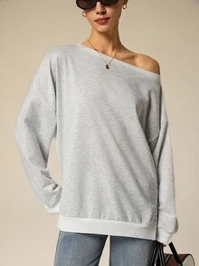 Hanevo Áo nỉ đơn giản một bên vai dành cho nữ, Thu/Đông - Màu Xám nhạt - Xem 7