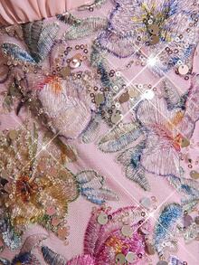 Aloruh Váy hở eo thêu sequin cổ chữ V sâu cho nữ lãng mạn - Hồng - Xem 8