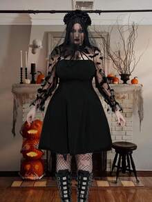 Whyspr Váy dạ hội Halloween Bat cỡ lớn cho nữ, có dây buộc, dự tiệc - màu đen - Xem 7