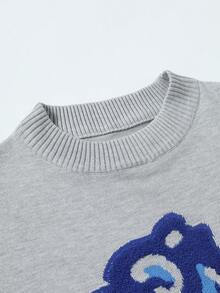 Claim Dot Men's Casual Cartoon Pattern Dropped Shoulder Loose Pullover Sweater, Autumn/Winter - Multicolor - View 3