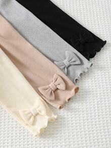 Cozy Pixies 4件套女婴加厚打底裤，适合秋冬季节，休闲舒适，蝴蝶结装饰，适合返校、室内、日常穿着、运动、玩耍、派对、圣诞节等场合，保暖内衬。 - 白色 - 查看 4