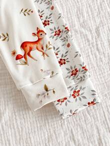 SHEIN 4pcs Young Girls Deer & Rabbit Print Long Sleeve Top And Leggings 2 Outfits Set, Casual & Fashionable Baby Pajamas Unisex Long Pajama Set Kids Pajama Sets Bamboo Pajama Set Two Pieces Pajama Set Snug Fit" Fall Winter - Multicolor - View 8