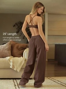 GLOWMODE Gruby polar Luźny krój Regulowany ściągacz w pasie Podstawowe spodnie dresowe z szerokimi nogawkami i kieszeniami bocznymi Codzienne, swobodne, termiczne, ciepłe, zimowe