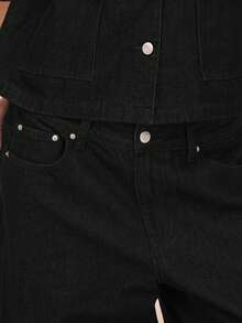 MUSERA 低腰直筒牛仔裤，带口袋和腰带环，仅裤脚，适合夏季休闲、书店、假日、节日、音乐会、西部度假、冬季、纳什维尔绿洲、时尚春季等场合。 - 黑色 - 查看 5