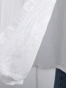 1 件女童编织纹理前褶分层设计衬衫，前开襟设计，穿着舒适，袖口设计简洁实用，适合秋季 - 白色 - 查看 7
