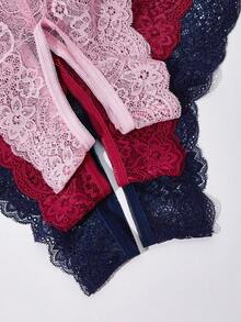 3件套大码性感蕾丝开裆内衣套装 - 彩色 - 查看 5