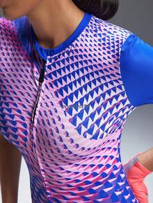Powerista Women's Fashion Geometric Print Patchwork Cycling Jersey