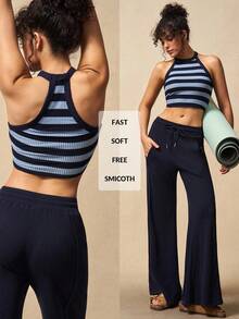 VARSIVA 女士健身套装 女士条纹短款露背上衣和纯色长裤运动套装 - 彩色 - 查看 11