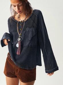 Bohemela 女士休闲针织开襟长袖宽松衬衫，适合秋季、万圣节、音乐节 - 黑色 - 查看 3