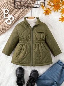 SHEIN Baby Girl Casual Green Collar Fleece Jacket, Versatile For Autumn/Winter Fall
