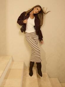 Aralina 简约条纹休闲日常百搭修身女式半身裙 - 彩色 - 查看 7