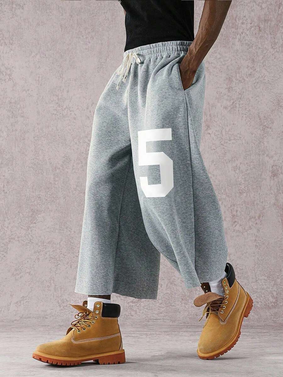 PAVTROS Manfinity Streetrush Men's Street Style Badge Graphic Print Drawstring Waist Casual Sweatpants, Loose Fit Joggers For Outdoor Wear, Suitable Gift For Husband/Boyfriend - Grey - View 1