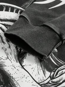 PAVTROS Manfinity Streetrush Men's Letter & Flame Print Long Sleeve Casual Loose Hoodie Sweatshirt Statue Of Liberty Hoodie Cropped Graphic Hoodie Streetwear Hoodie Gothic Hoodie, 2000s Style Black Graphic Hoodies Goth Hoodie Grunge Hoodie Cropped Hoodie Hoodie Men , Fall Winter