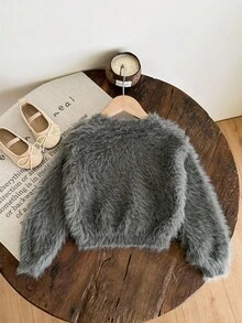 LMoss Kids LMoss Young 女童白色优雅蓬松领毛衣，适合秋冬休闲居家户外穿着