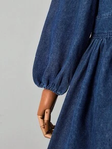 Sunspun 大码女式休闲前扣牛仔连衣裙，假日风格