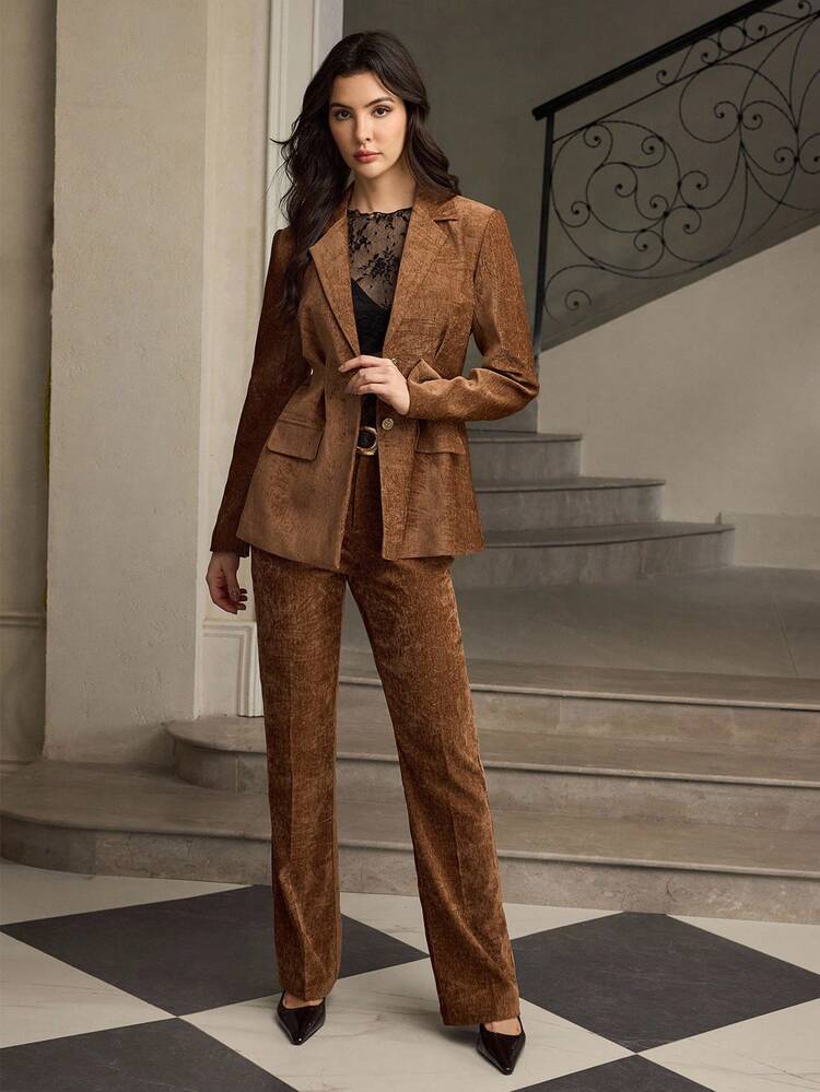 ZEYLAH Pantalon femme à taille haute et jambes amples de couleur unie, élégant, automne/hiver