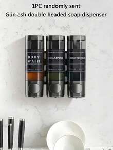 SHEIN 香皂浴室淋浴，室内液体皂、乳液和凝胶分配器，壁挂式无孔，透明棕色带标签锁，适用于浴室、淋浴、厨房，黑色、深灰色，两瓶装、三瓶装，300毫升/瓶，洗发水和沐浴露盒，壁挂式无孔皂液器，酒店洗手液按压瓶返校