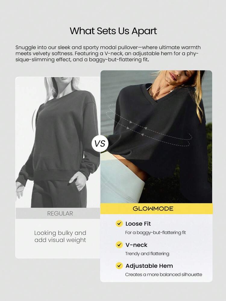 Modal Get Comfy Ultra-Soft Smooth Loose Fit Adjustable Hem V-Neck Pullover Daily Casual Wear