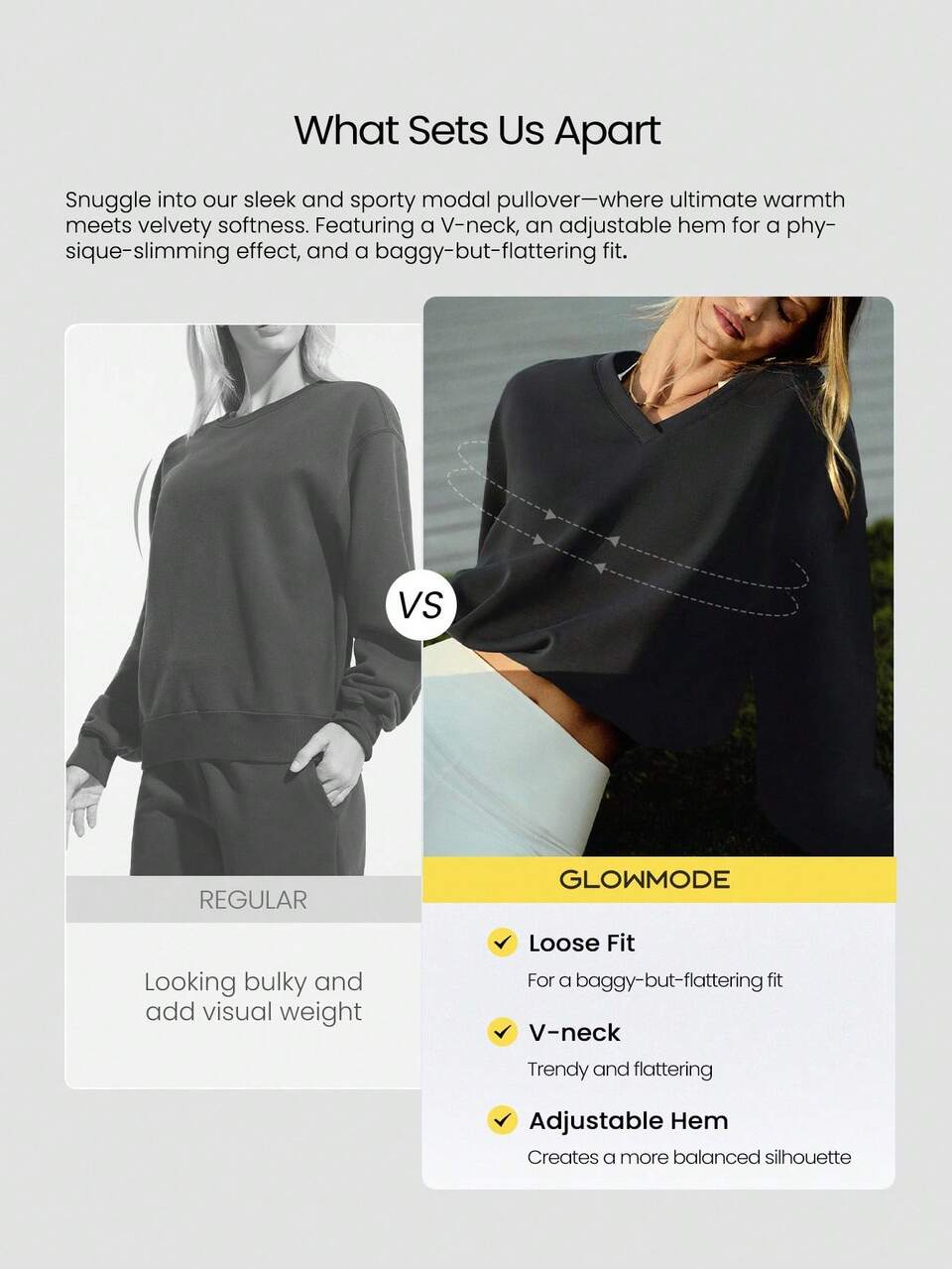 Modal Get Comfy Ultra-Soft Smooth Loose Fit Adjustable Hem V-Neck Pullover Daily Casual Wear