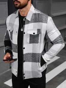 Manfinity Homme 男士格子休闲夹克，时尚百搭简约风格 - 彩色 - 查看 4