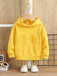 SHEIN Moletom infantil masculino estilo universitário, confortável, minimalista, prático e versátil, com textura macia em relevo 3D. Ideal para uso diário, escola, passeios, esportes, primavera/verão, outono e inverno. - Amarelo - Ver 6