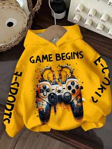 SHEIN 年轻男孩休闲宽松舒适日常酷炫游戏手柄图案印花针织长袖运动衫，适合秋冬季、返校季 - 彩色 - 查看 2