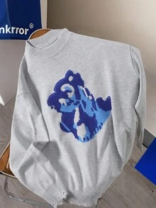 Claim Dot Men's Casual Cartoon Pattern Dropped Shoulder Loose Pullover Sweater, Autumn/Winter - Multicolor - View 6