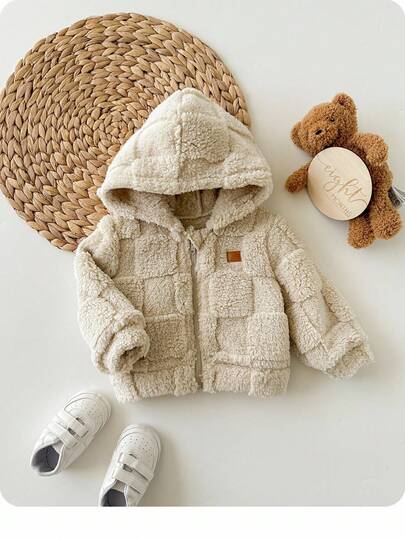 SHEIN Veste à capuche beige douce et mignonne pour bébé fille nouveau-né, automne/hiver