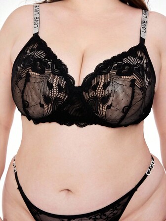 ROMWE Avant Reggiseno con ferretto in pizzo trasparente e strass, taglie comode