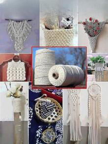 SHEIN Dây thừng Macrame 1/2/3/4mm*100m, lõi tự nhiên, bện, dùng để treo tường, trang trí nhà cửa, gói quà, đồ thủ công, sợi dày 4 lớp. - trắng - Xem 7