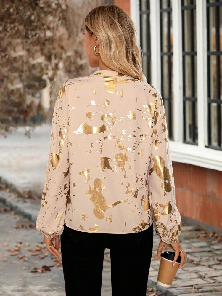 Women's Spring/Autumn Notched Neck 3/4 Sleeve Blouse , Halloween Costume Women  Elegant Women's Blouses Chic Blouses For Women  Sparkly Top Long Sleeve Going Out Top Going Out Tops For Women