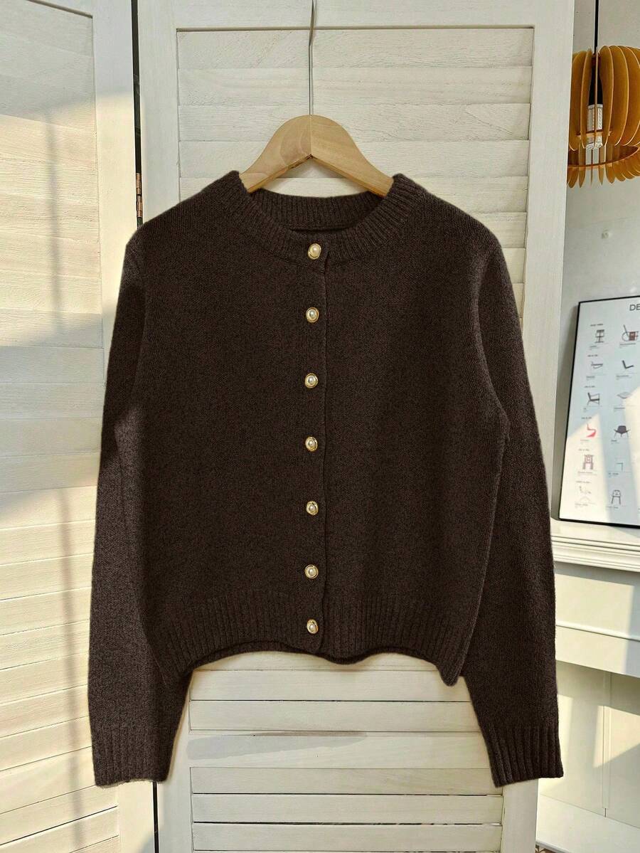 Franclia Áo khoác cardigan nữ thanh lịch tối giản đa năng - Cà phê nâu - Xem 1