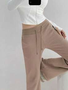 INAWLY Women's Drawstring Waist Flared Pants Graduation,Back To School Outfits,Graduation,Teacher Outfits For Women,Back To School - Khaki - View 3