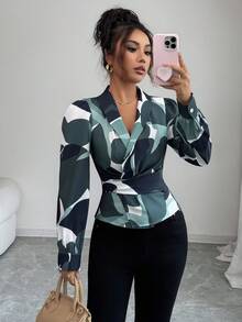 Elenzga Áo cánh dài tay họa tiết hoa thanh lịch dành cho nữ - Nhiều màu - Xem 1