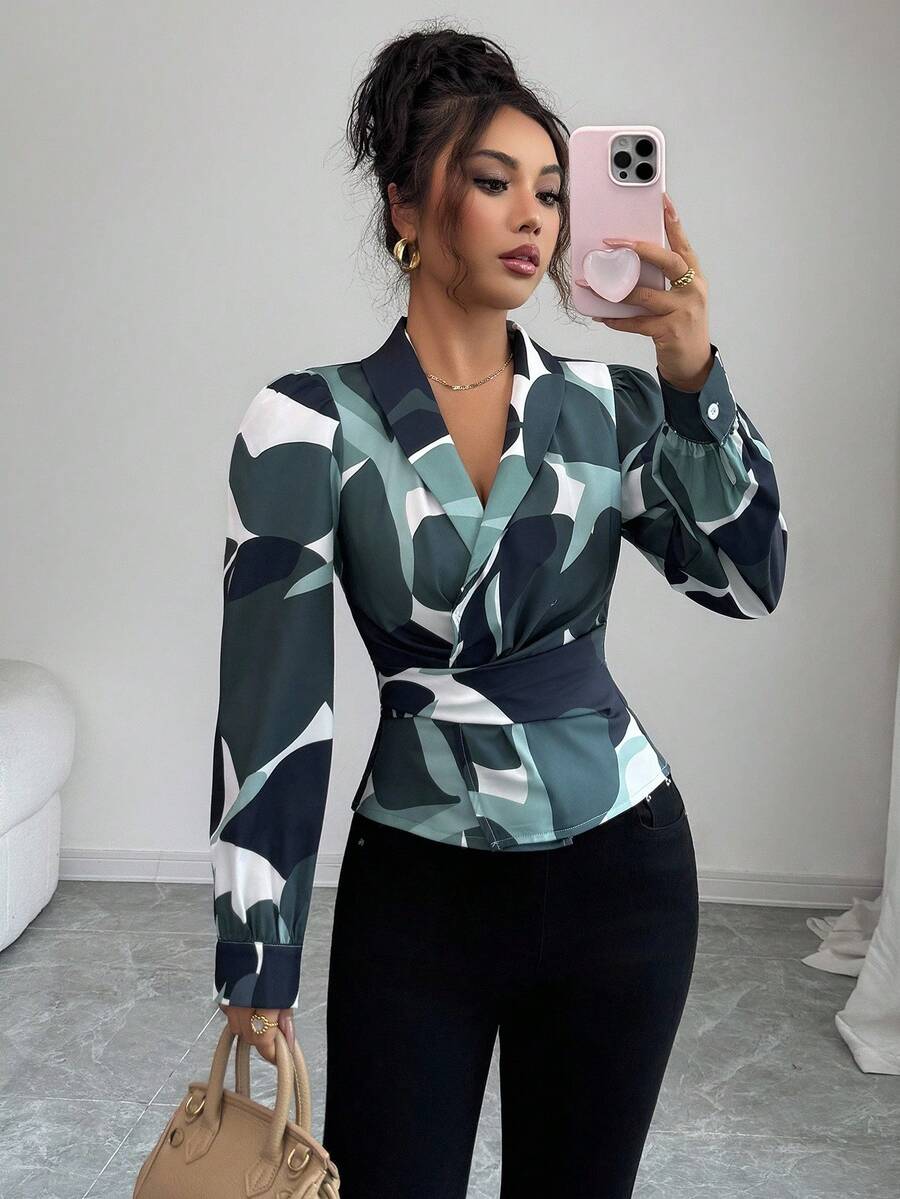 Elenzga Áo cánh dài tay họa tiết hoa thanh lịch dành cho nữ - Nhiều màu - Xem 1