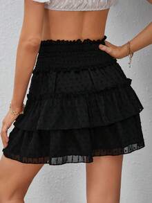 Soleia Swiss Dot Ruffle Trim Chiffon Skirt - Black - View 2